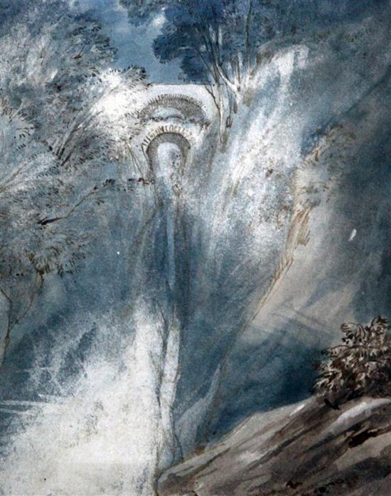 Manner of Edward Lear Study of the Devils Bridge 8.5 x 7in.